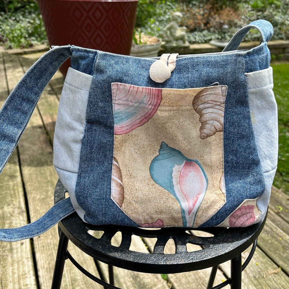 Hand Crafted Lobster Print and Denim Crossbody Bag - Picture 5 of 9